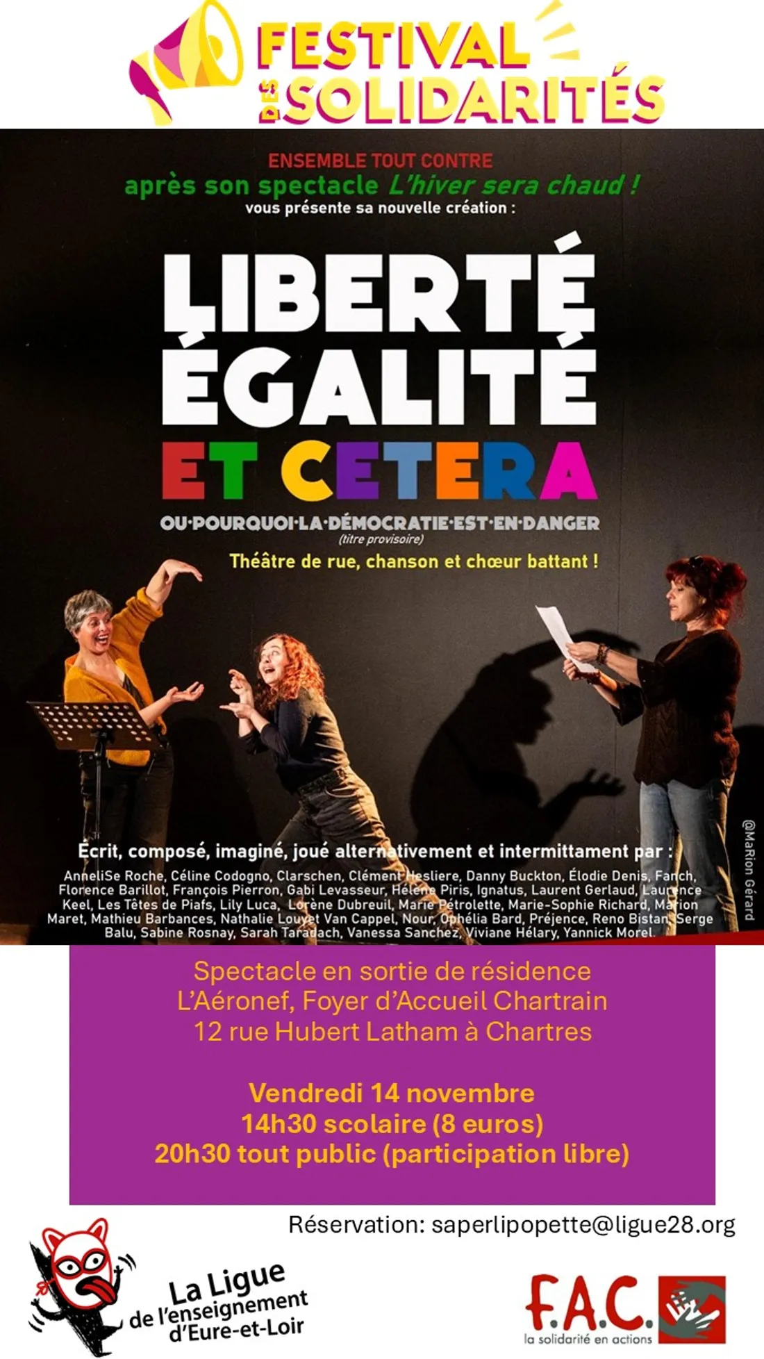 CHARTRES - Festisol : spectacle « Liberté, égalité, etc »