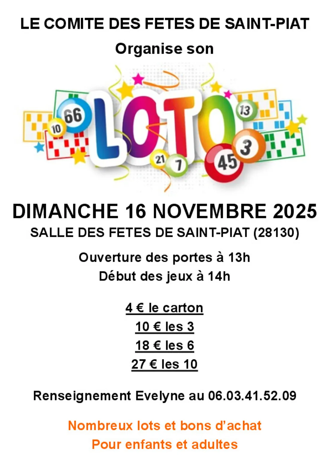 SAINT-PIAT - Loto du comité des fêtes