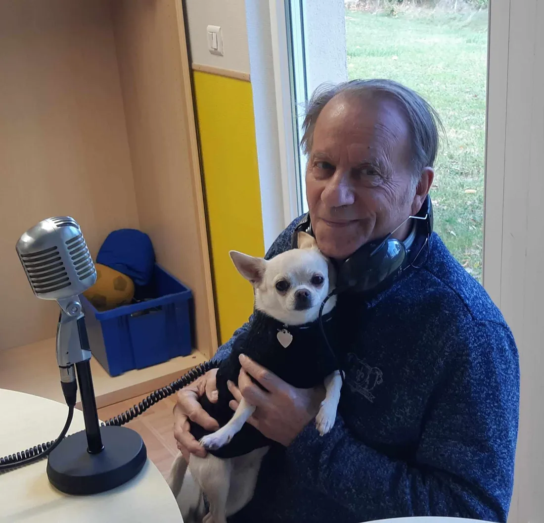 Robert Franck JACOBI et le maire de Lichtenberg Yves Klein avec Corinne Frech sur EST FM