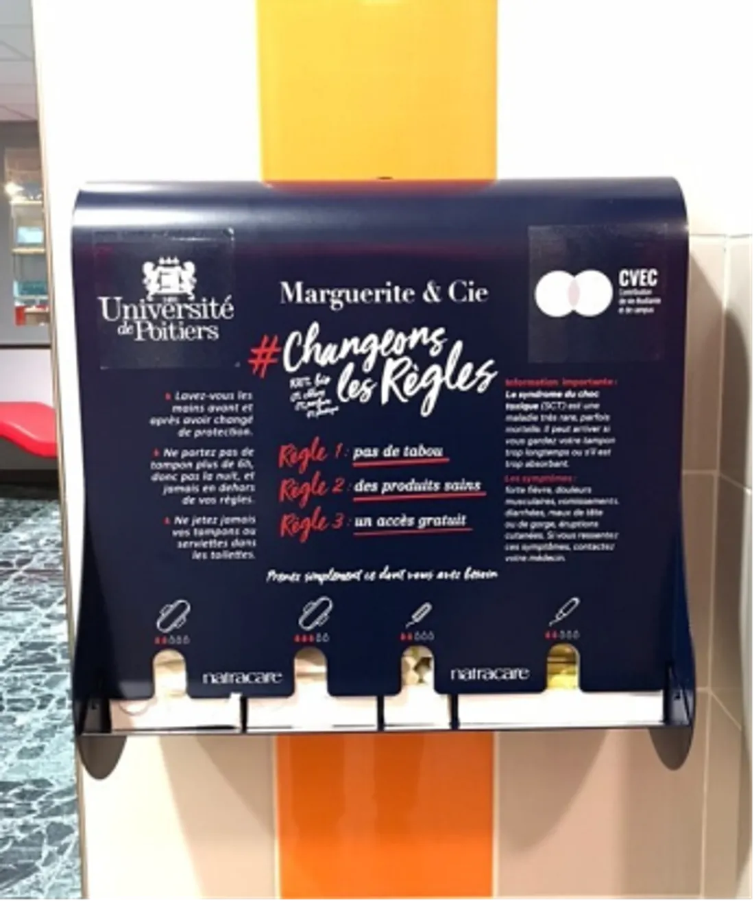 Les protections hygiéniques distribuées sur les campus sont gratuites.