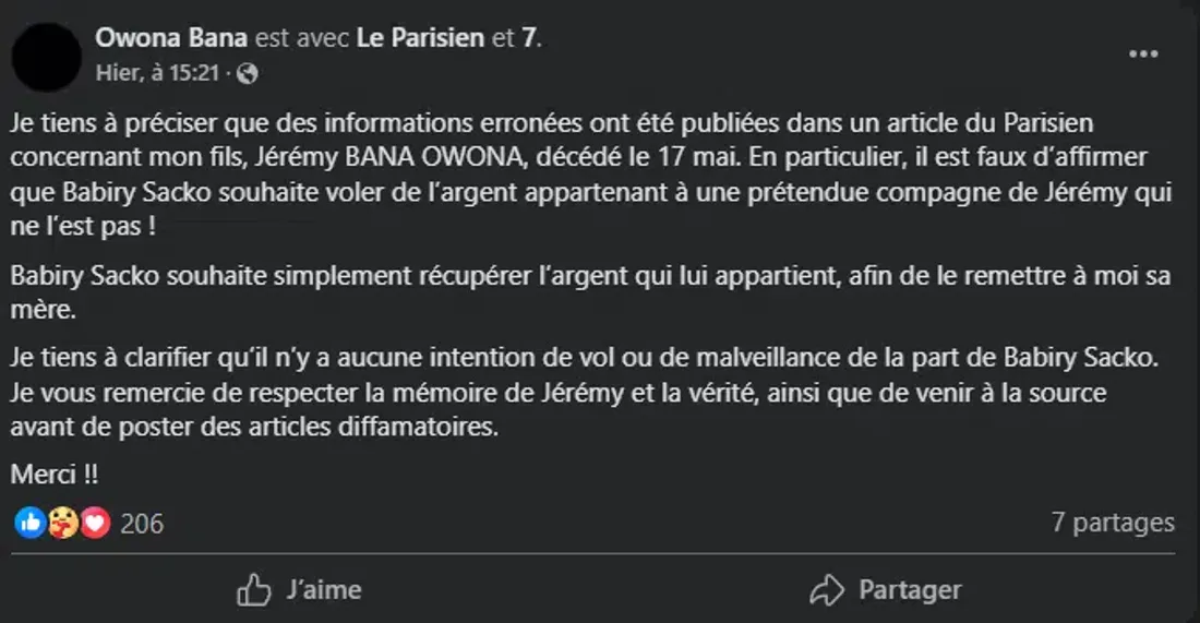 La mère de Werenoi s'exprime sur la bataille pour l'héritage du rappeur
