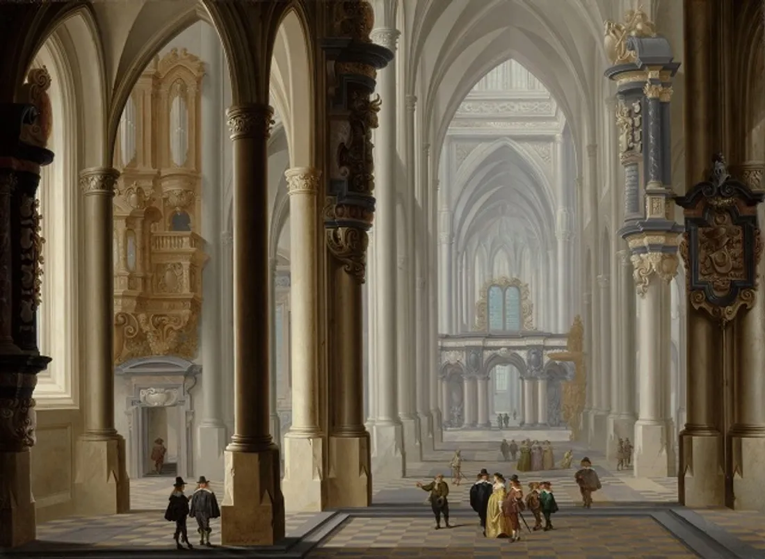  Dirck van Delen, Intérieur d'une église gothique, 17e siècle