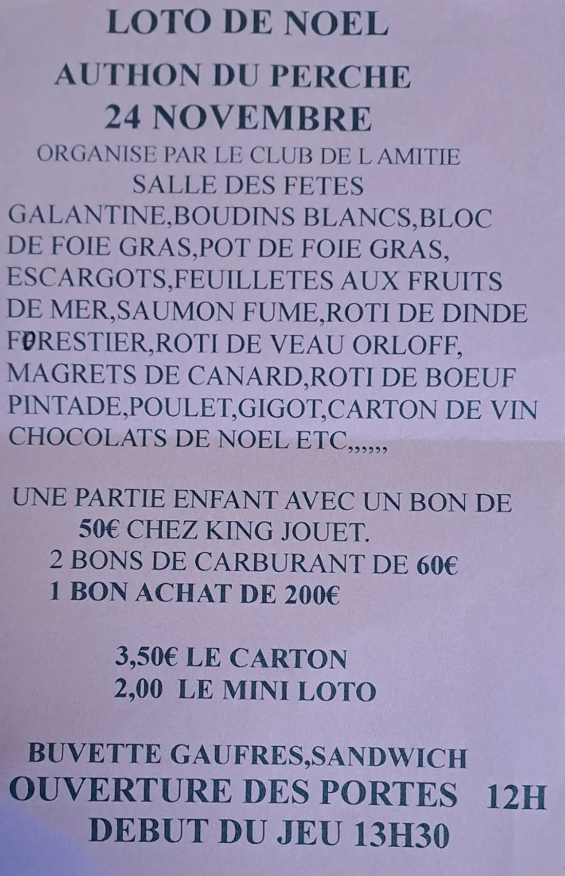 AUTHON-DU-PERCHE - Loto de Noël du club de l'amitié