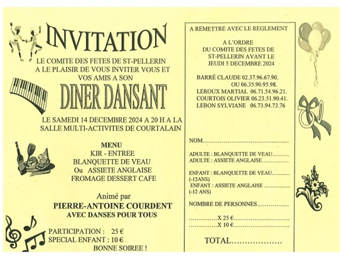 COURTALAIN - Dîner dansant du comité des fêtes de Saint-Pellerin