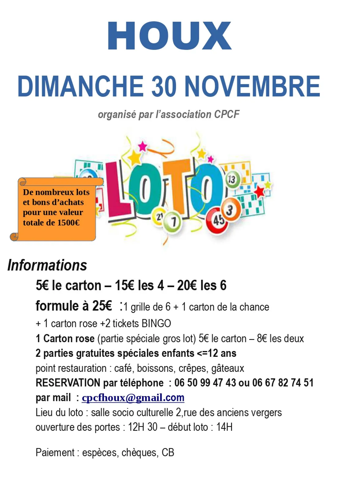 HOUX - Loto de l'association CPCF