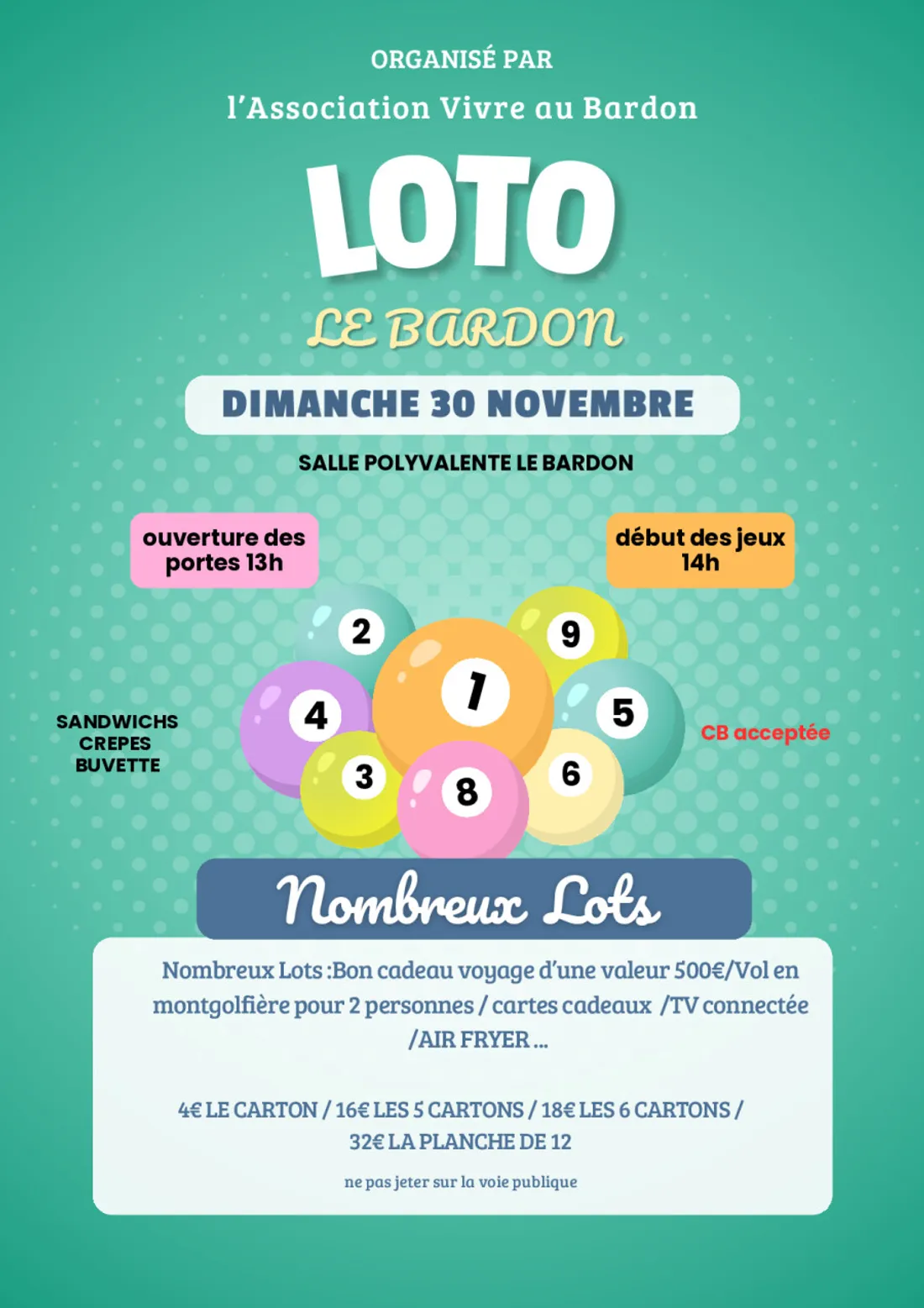 LE BARDON (45) - Loto de l'association Vivre au Bardon