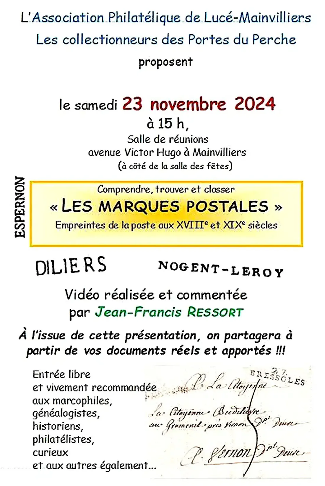 MAINVILLIERS - Comprendre « Les marques postales », XVIIIe et XIXe siècle