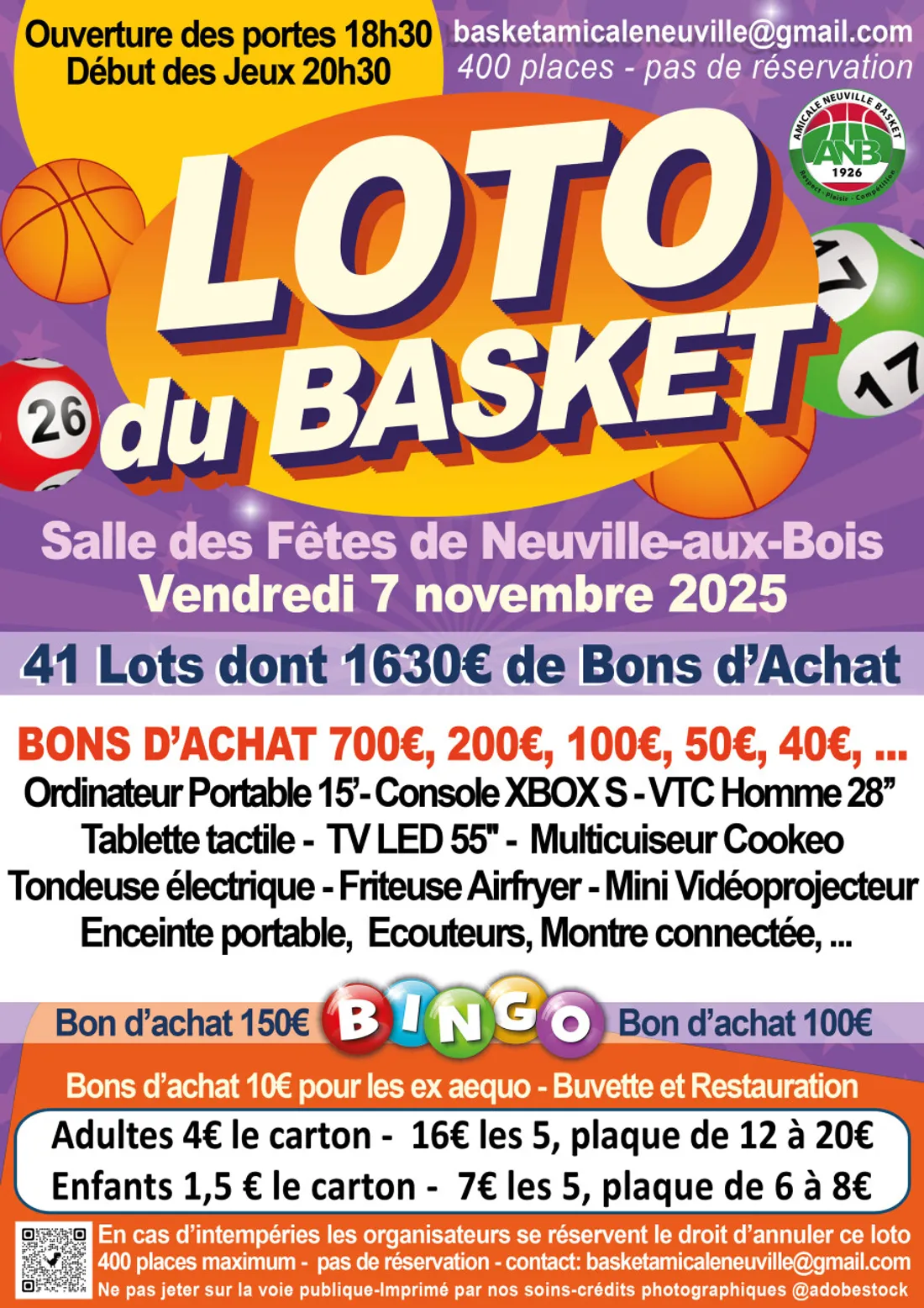 NEUVILLE-AUX-BOIS (45) - Loto du Basket 