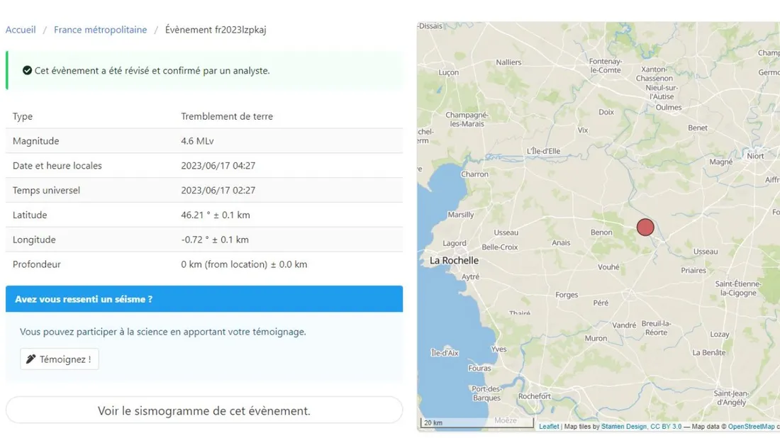 Réplique de séisme en Poitou-Charentes.