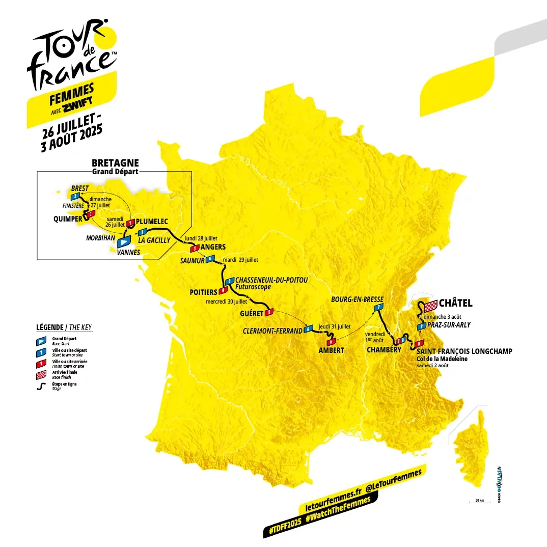Le parcours du Tour de Frances Femmes 2025