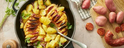 Poulet, chorizo et pommes de terre au four