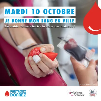Collecte de sang mardi 10 octobre avec les Vitrines de Colmar