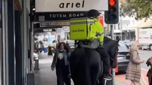 Un coursier Uber Eats livre à dos de cheval !