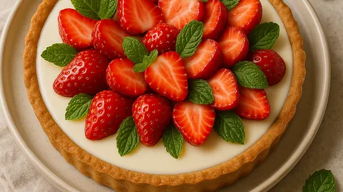 Tarte panna cotta fraises et menthe