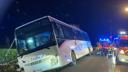 Un bus scolaire termine dans le fossé