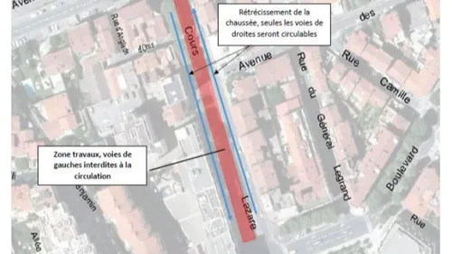 PERPIGNAN : le Cours Lazare Escarguel en travaux