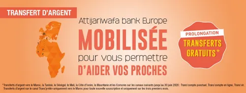 Covid-19: ATTIJARIWAFA BANK TRANSFERT D'ARGENT GRATUIT ET SOLIDAIRE