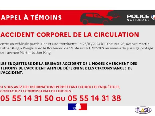 Accident voiture-trottinette à Limoges : appel à témoins lancé