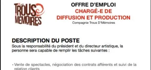 Emploi : un ou une chargé(e) de diffusion et de production...