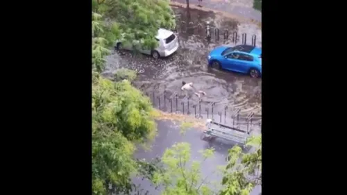 Il nage sur le boulevard Edgar Quinet à Paris après l’orage