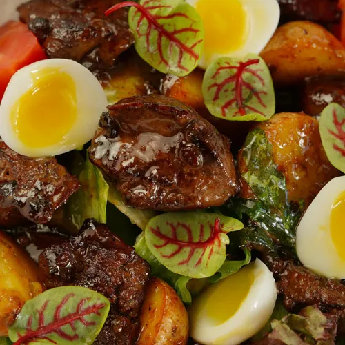 Salade au gésier de canard et à l’œuf mollet