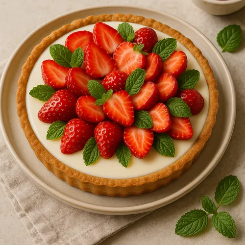 Tarte panna cotta fraises et menthe