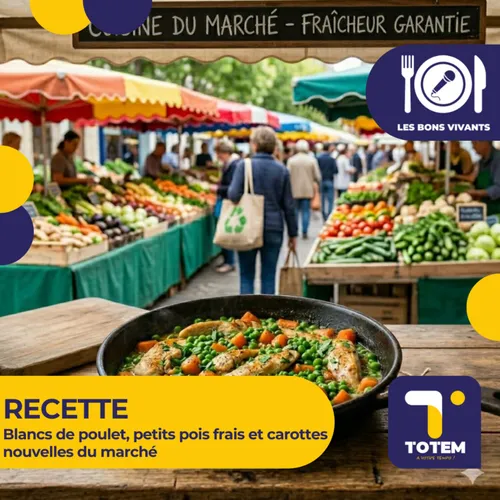 RECETTE - Blancs de poulet, petits pois frais et carottes nouvelles...