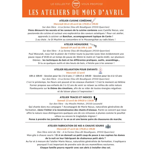 Les ateliers d'avril avec le Collectif Tomahawk de Querrien