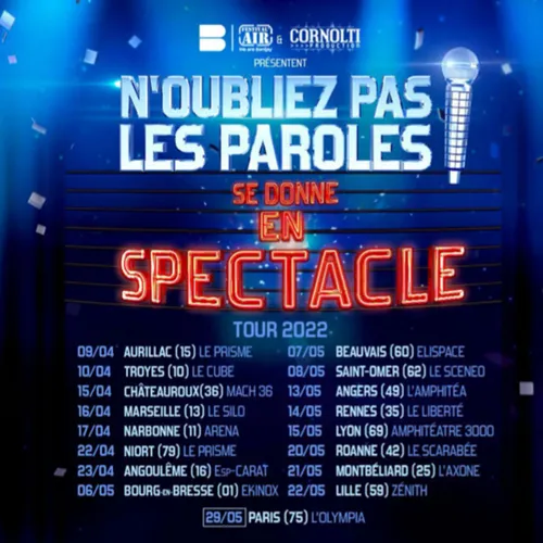 Spectacle N'Oubliez Pas les Paroles : en tournée jusqu'en novembre