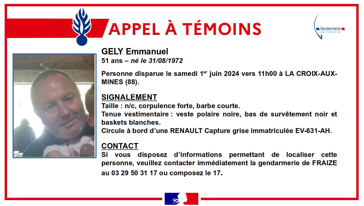 La gendarmerie des Vosges lance un appel à témoins pour une disparition ...