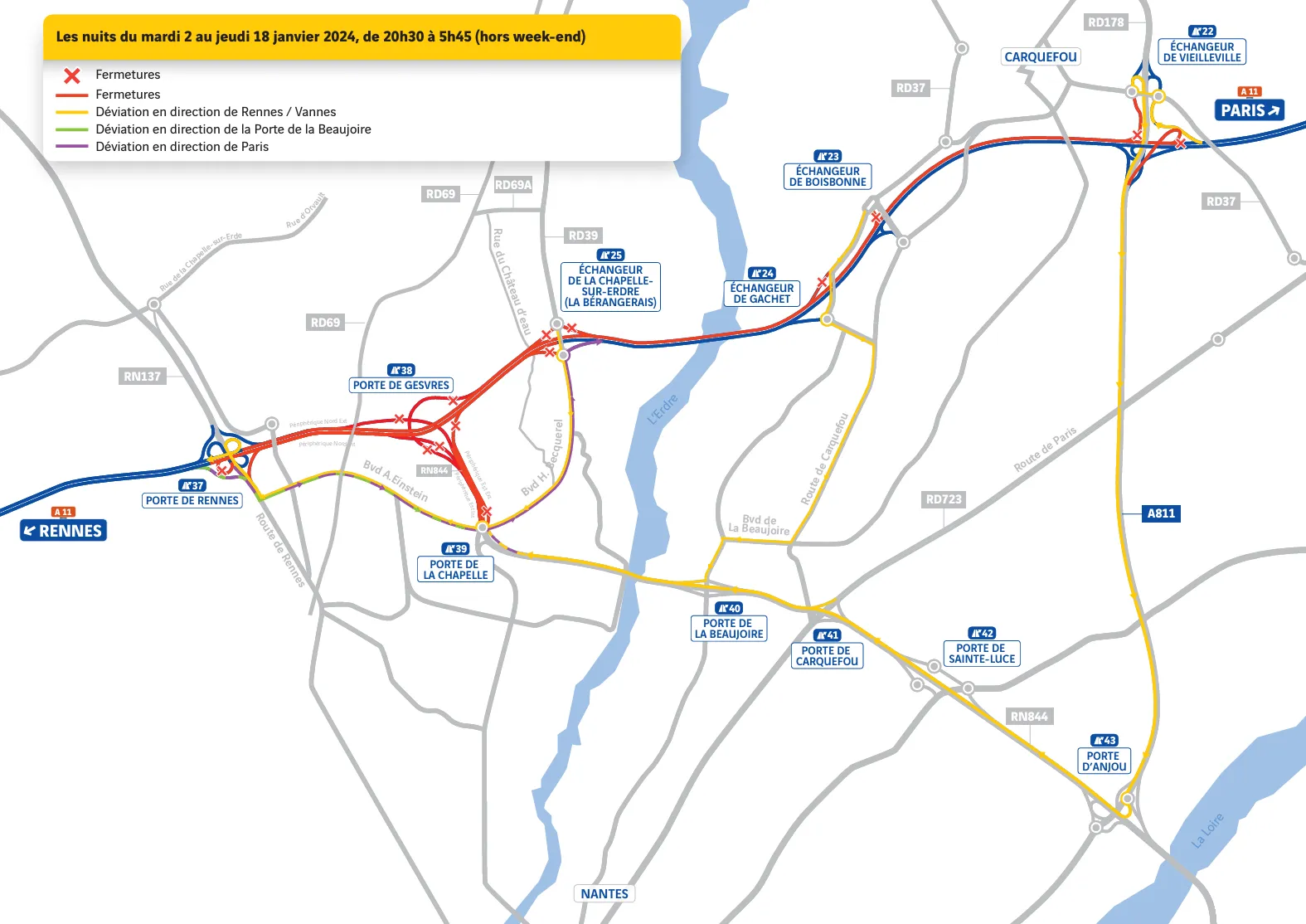La carte des déviations de la Porte de Gesvres