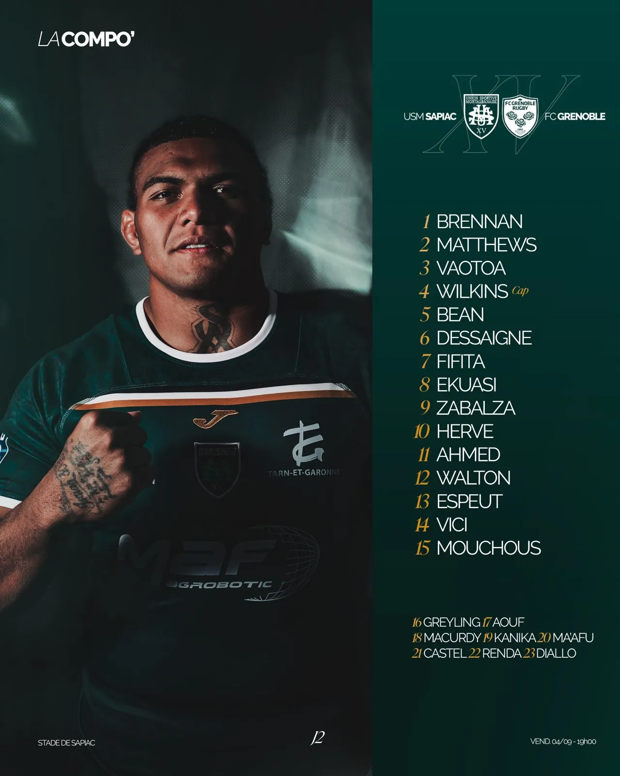 La compo de l'USM pour la r&eacute;ception de Grenoble