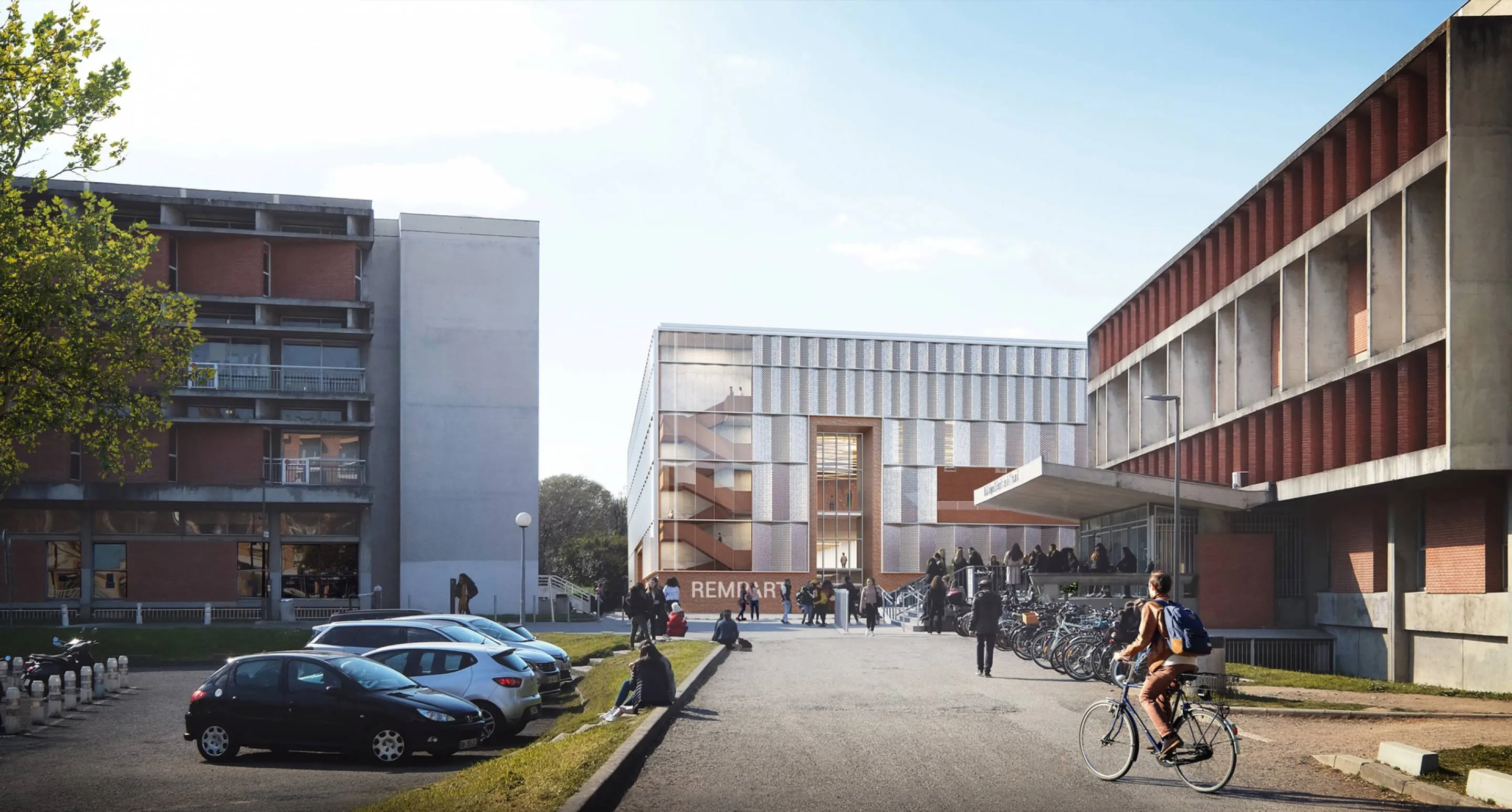 Bâtiment Duportal UT1 : parvis EST et entrée