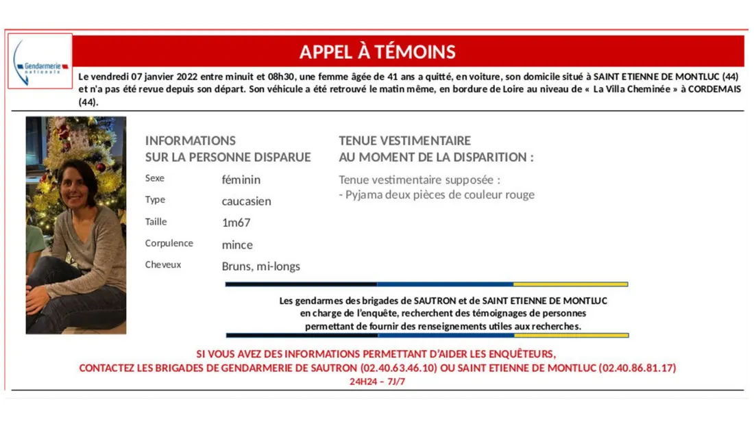 Les gendarmes de Loire-Atlantique diffusent un appel à témoins après une disparition inquiétante