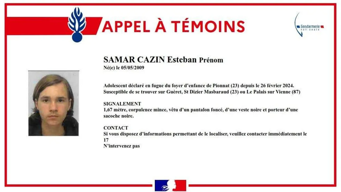 Appel à témoins de la Gendarmerie de la Creuse