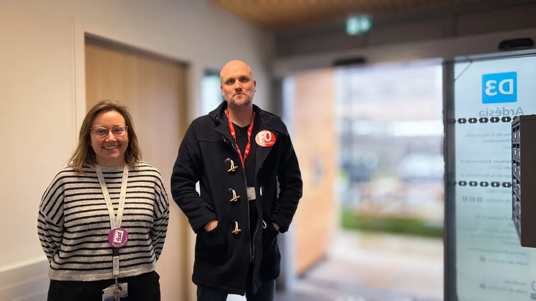 Lydie Cordray, du syndicat SUD Santé et Benjamin Delrue, secrétaire du syndicat FO 