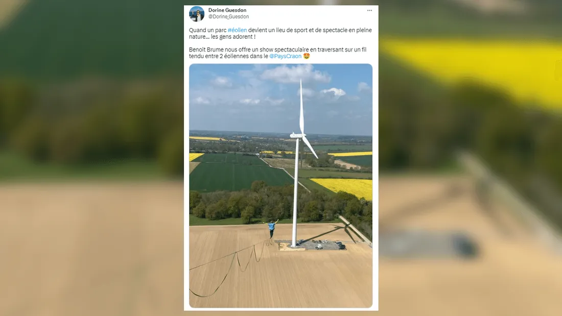 Mayenne : il traverse deux éoliennes sur une sangle à 100 mètres du sol