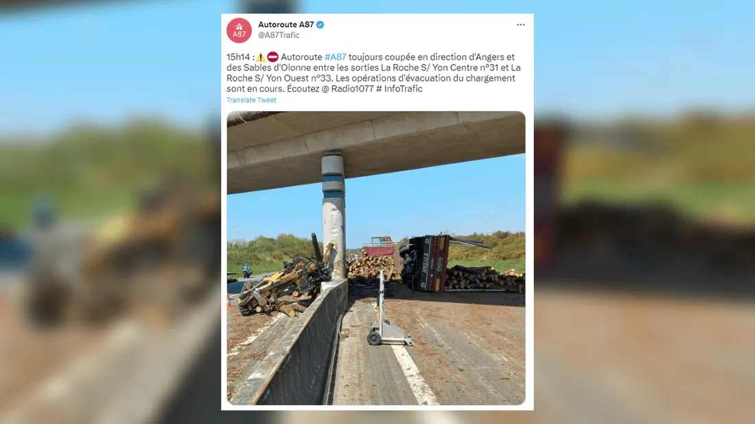 Accident A87 au niveau Aubigny les Clouzeaux