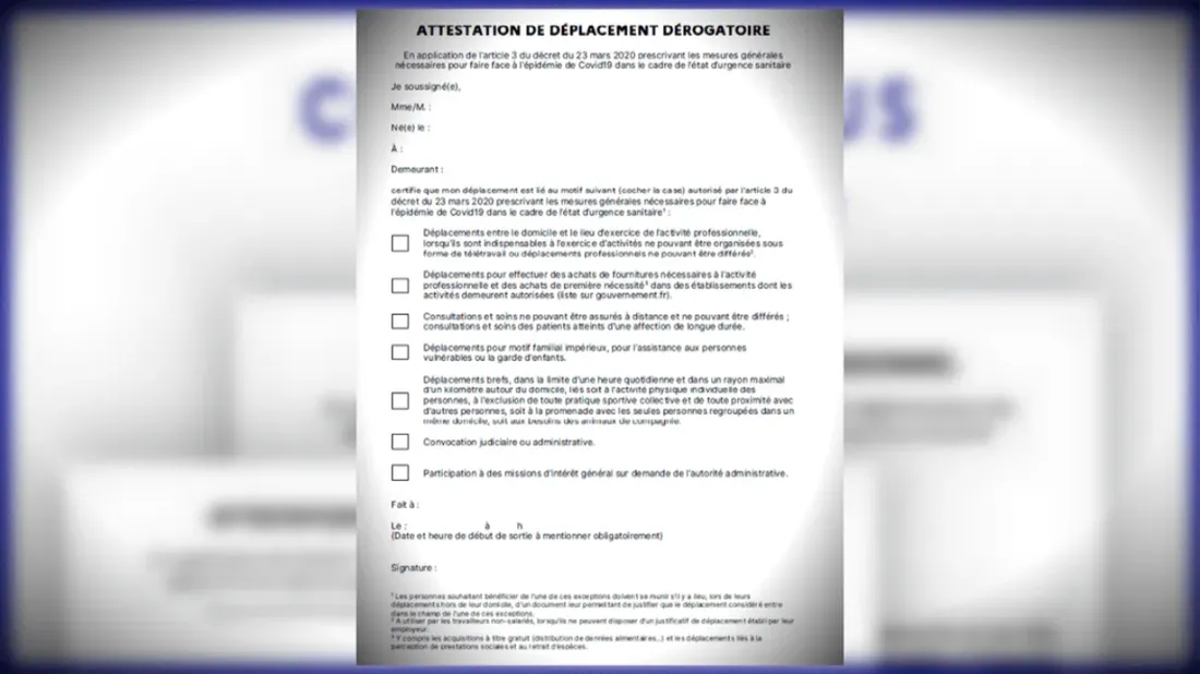 Attestation de déplacement Covid