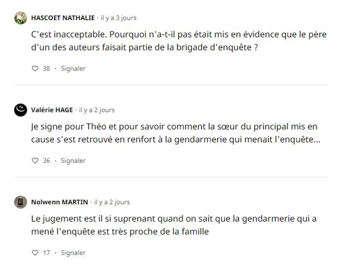 Les commentaires sous la pétition.