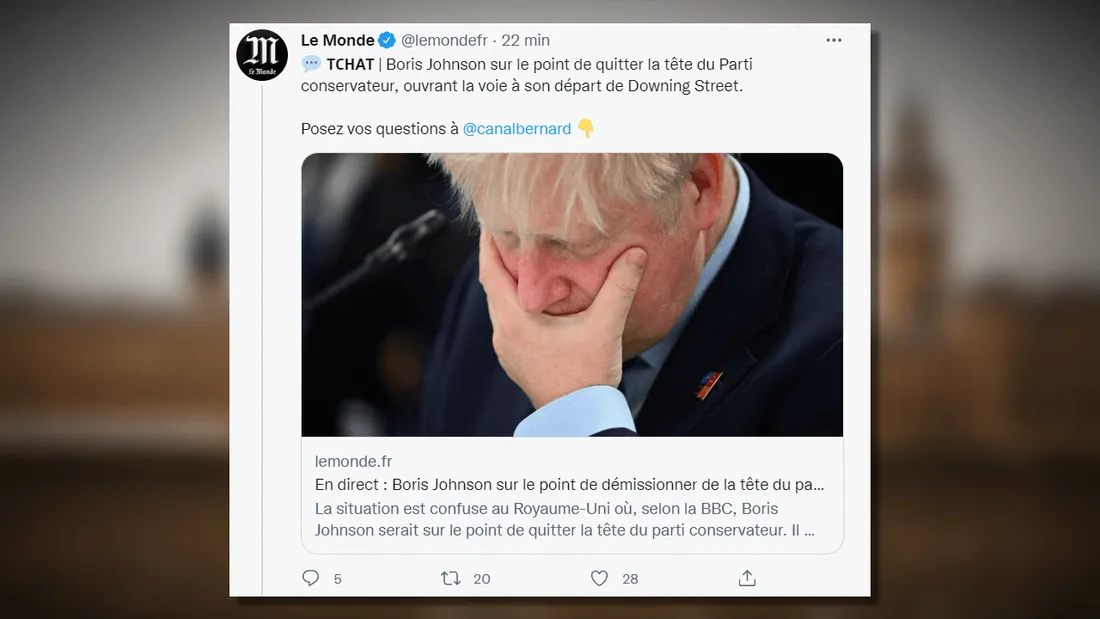 Boris Johnson démissionne de la tête du parti conservateur jeudi