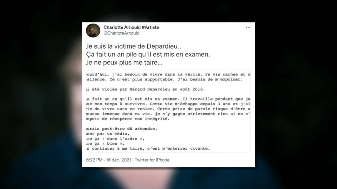 La comédienne Charlotte Arnould affirme avoir été violée par Gérard Depardieu