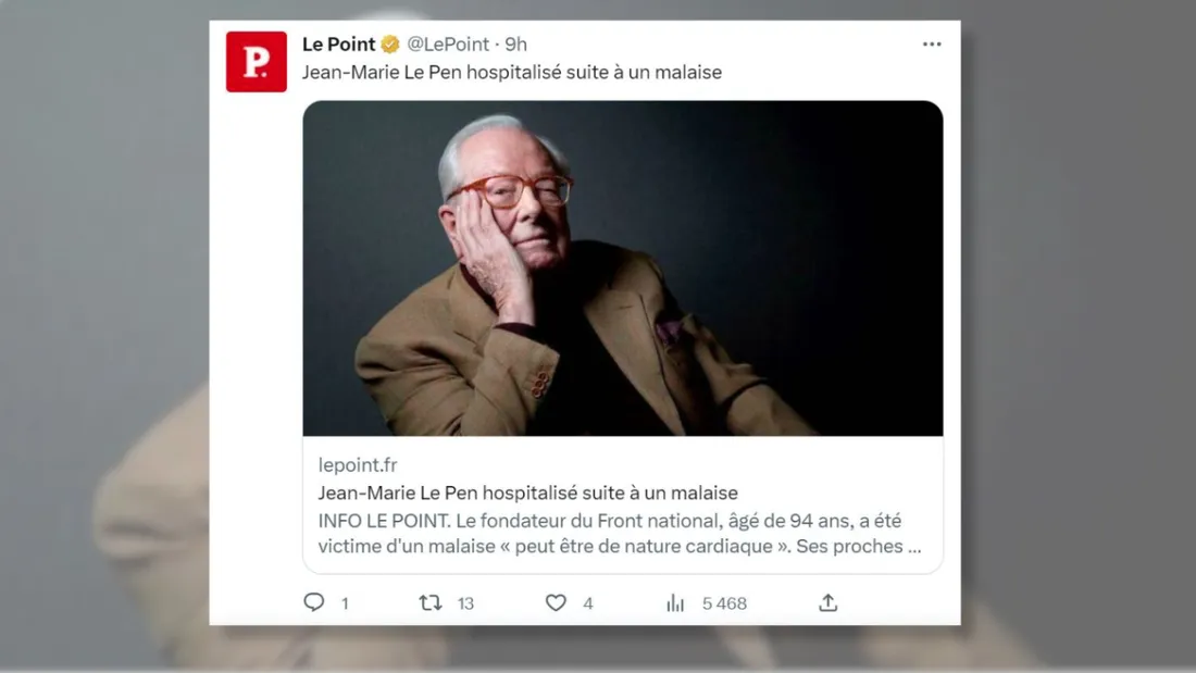 Jean-Marie Le Pen est hospitalisé après un malaise cardiaque.