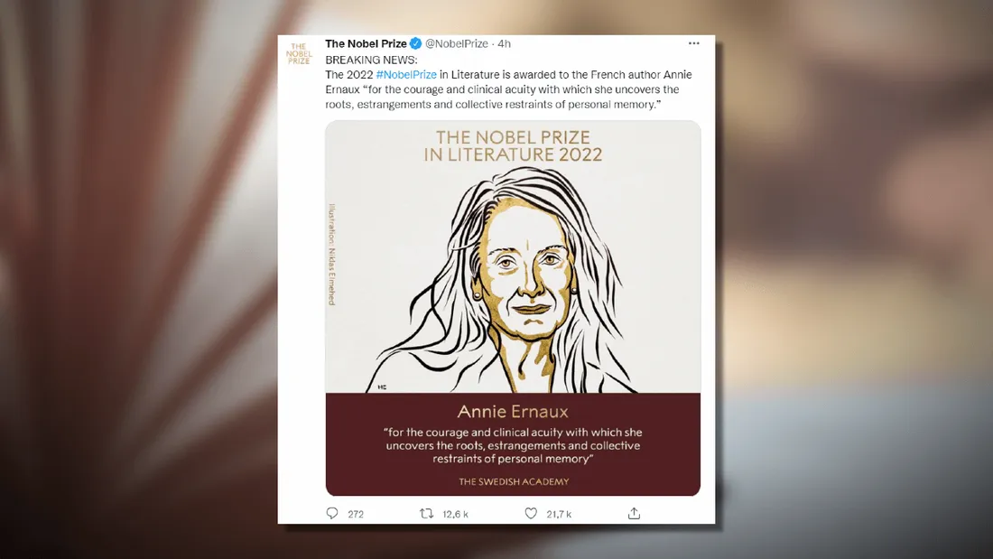 Une Française lauréate du prix Nobel de Littérature