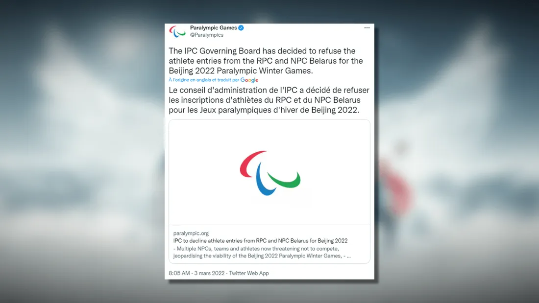Paralympiques-2022 : les sportifs russes et bélarusses finalement exclus
