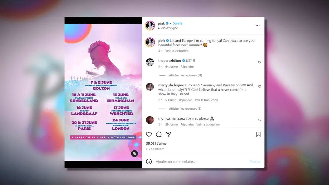 Pink sera en concert en France en 2023 !