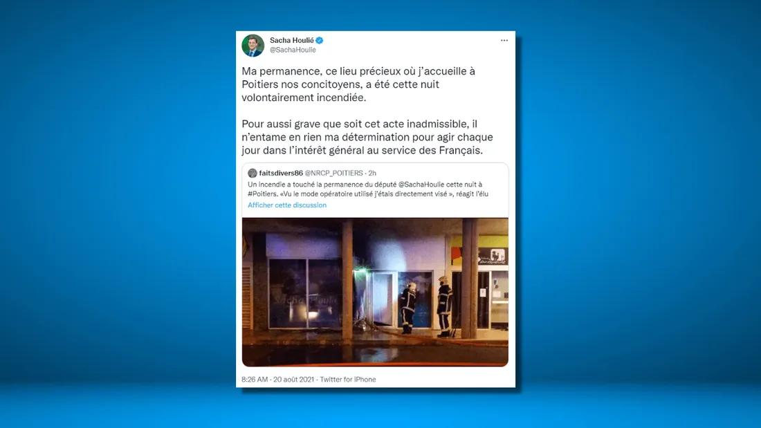 La permanence de Sacha Houlié incendiée à Poitiers
