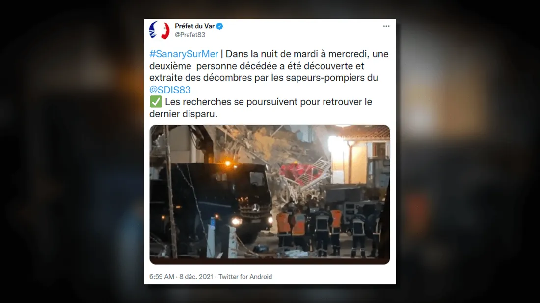 Sanary : une deuxième victime retrouvée sous les décombres 