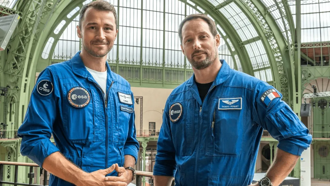 Les astronautes français Thomas Pesquet (à droite) et Arnaud Prost (à gauche)