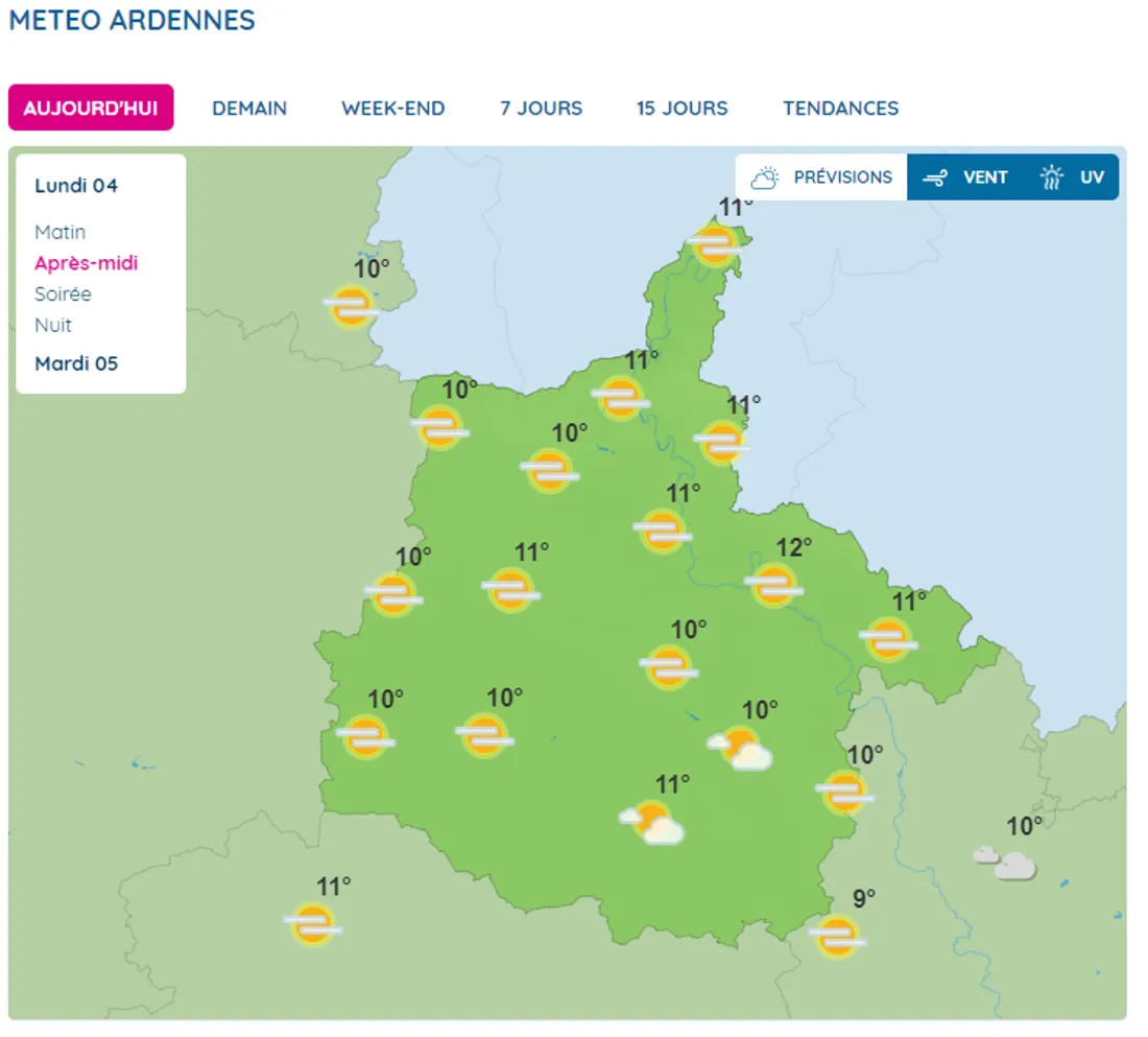 Capture d'écran météo France